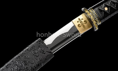 Japanese Tanto Handmade Carbon Steel Sword Full Tang Budget Sword Black