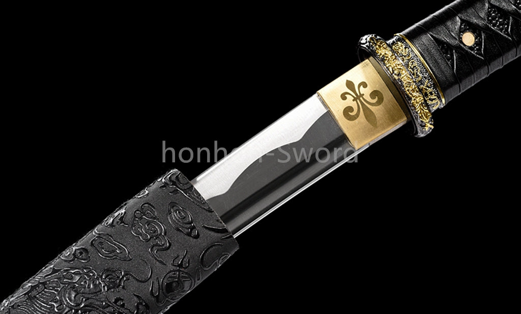 Katana à lame bleue en acier à haute teneur en carbone 1095, épée de samouraï japonais, épée complète noire 