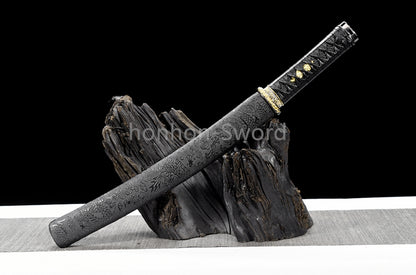 Japanese Tanto Handmade Carbon Steel Sword Full Tang Budget Sword Black