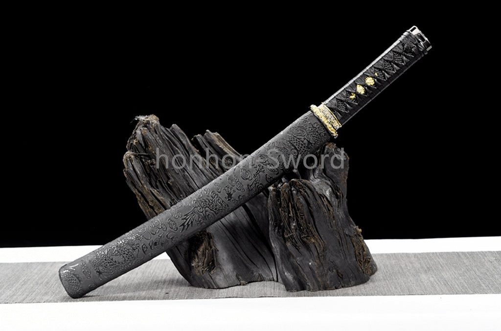 Katana à lame bleue en acier à haute teneur en carbone 1095, épée de samouraï japonais, épée complète noire 