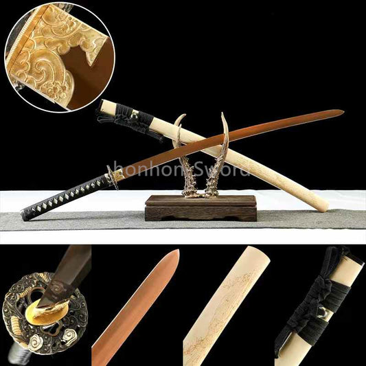 1095 High Carbon Steel Blade Japanese Samurai Katana Sword Sharp White Saya
