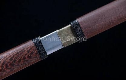 High Manganese Steel Chinese Tang Dynasty Jian Chinese Jian Sword Rosewood Sheath