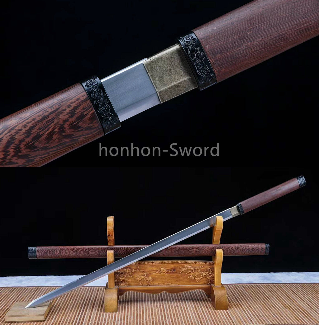 High Manganese Steel Chinese Tang Dynasty Jian Chinese Jian Sword Rosewood Sheath