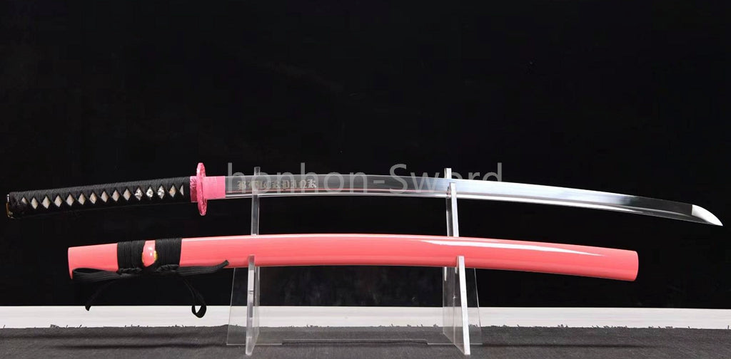 Japanisches Katana-Samurai-Schwert aus hochmanganhaltigem Stahl, Full Tang, kampfbereit, goldene weiße Saya 