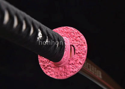 Japanisches Katana-Samurai-Schwert aus hochmanganhaltigem Stahl, Full Tang, kampfbereit, goldene weiße Saya 