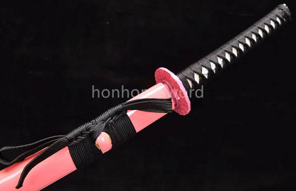 Japanisches Katana-Samurai-Schwert aus hochmanganhaltigem Stahl, Full Tang, kampfbereit, goldene weiße Saya 