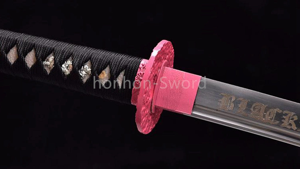Japanisches Katana-Samurai-Schwert aus hochmanganhaltigem Stahl, Full Tang, kampfbereit, goldene weiße Saya 