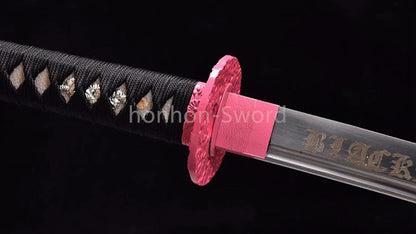 Japanisches Katana-Samurai-Schwert aus hochmanganhaltigem Stahl, Full Tang, kampfbereit, goldene weiße Saya 