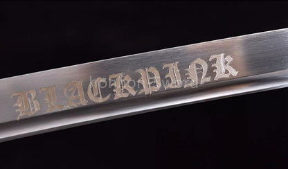 Japanisches Katana-Samurai-Schwert aus hochmanganhaltigem Stahl, Full Tang, kampfbereit, goldene weiße Saya 