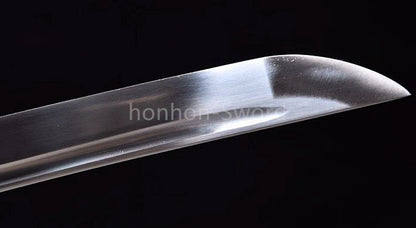 Japanisches Katana-Samurai-Schwert aus hochmanganhaltigem Stahl, Full Tang, kampfbereit, goldene weiße Saya 