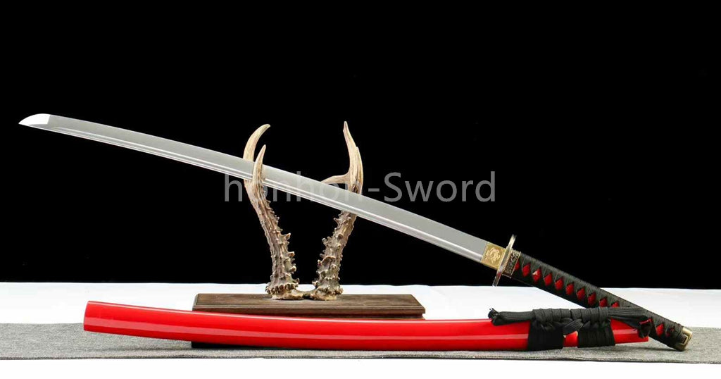 Katana en acier à haute teneur en manganèse, épée de samouraï japonais, prête pour la bataille, Saya blanche dorée 