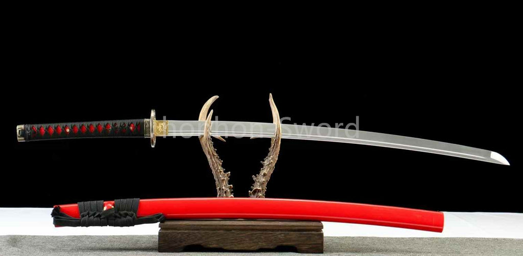 Katana en acier à haute teneur en manganèse, épée de samouraï japonais, prête pour la bataille, Saya blanche dorée 