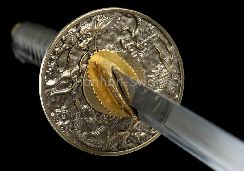 Katana en acier à haute teneur en manganèse, épée de samouraï japonais, prête pour la bataille, Saya blanche dorée 