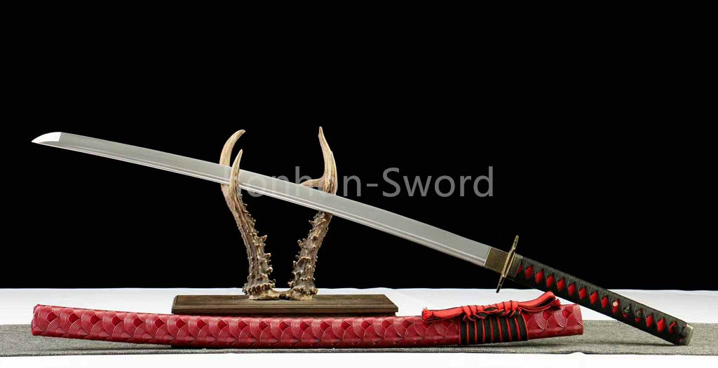 Katana en acier à haute teneur en manganèse, épée de samouraï japonais, prête pour la bataille, Saya blanche dorée 