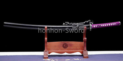 1095 Kohlenstoffstahl Katana Blaue Klinge Japanisches Samurai-Schwert Full Tang Schwarz 