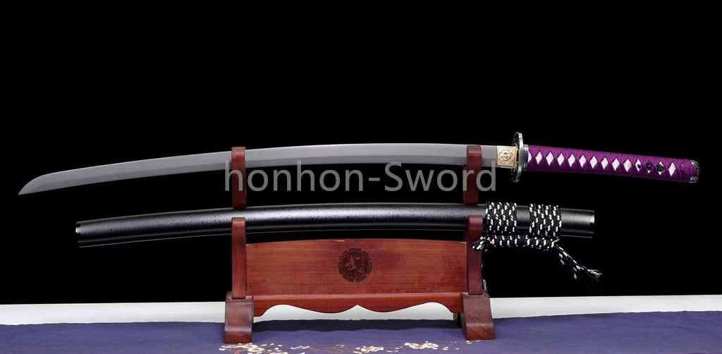 1095 Kohlenstoffstahl Katana Blaue Klinge Japanisches Samurai-Schwert Full Tang Schwarz 