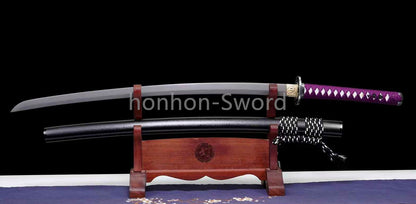 1095 Kohlenstoffstahl Katana Blaue Klinge Japanisches Samurai-Schwert Full Tang Schwarz 