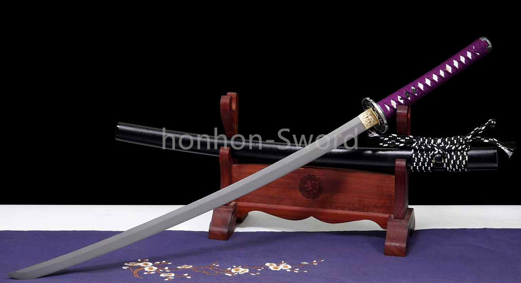 1095 Kohlenstoffstahl Katana Blaue Klinge Japanisches Samurai-Schwert Full Tang Schwarz 