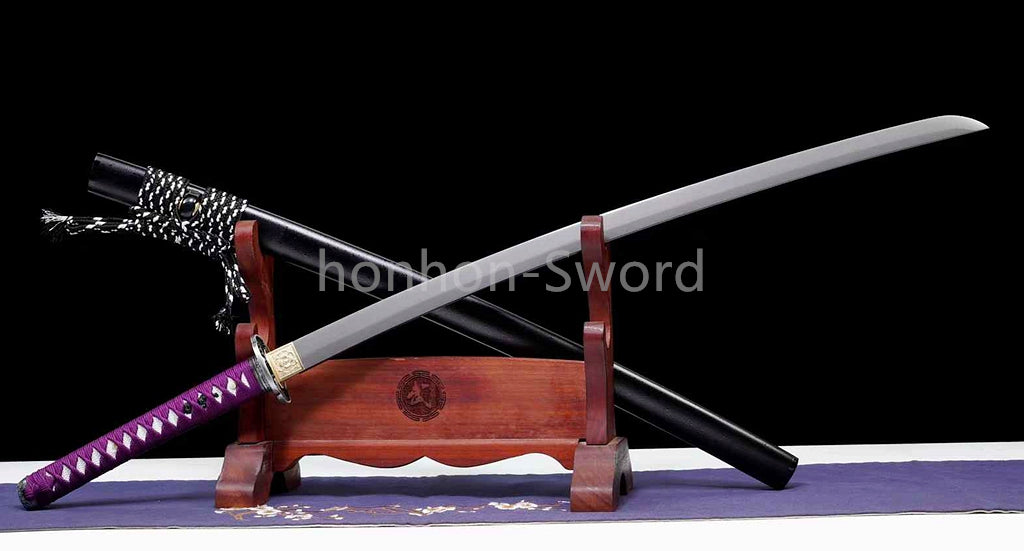 1095 Kohlenstoffstahl Katana Blaue Klinge Japanisches Samurai-Schwert Full Tang Schwarz 