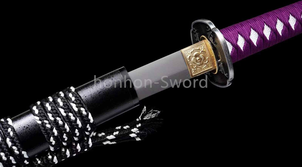 1095 Kohlenstoffstahl Katana Blaue Klinge Japanisches Samurai-Schwert Full Tang Schwarz 