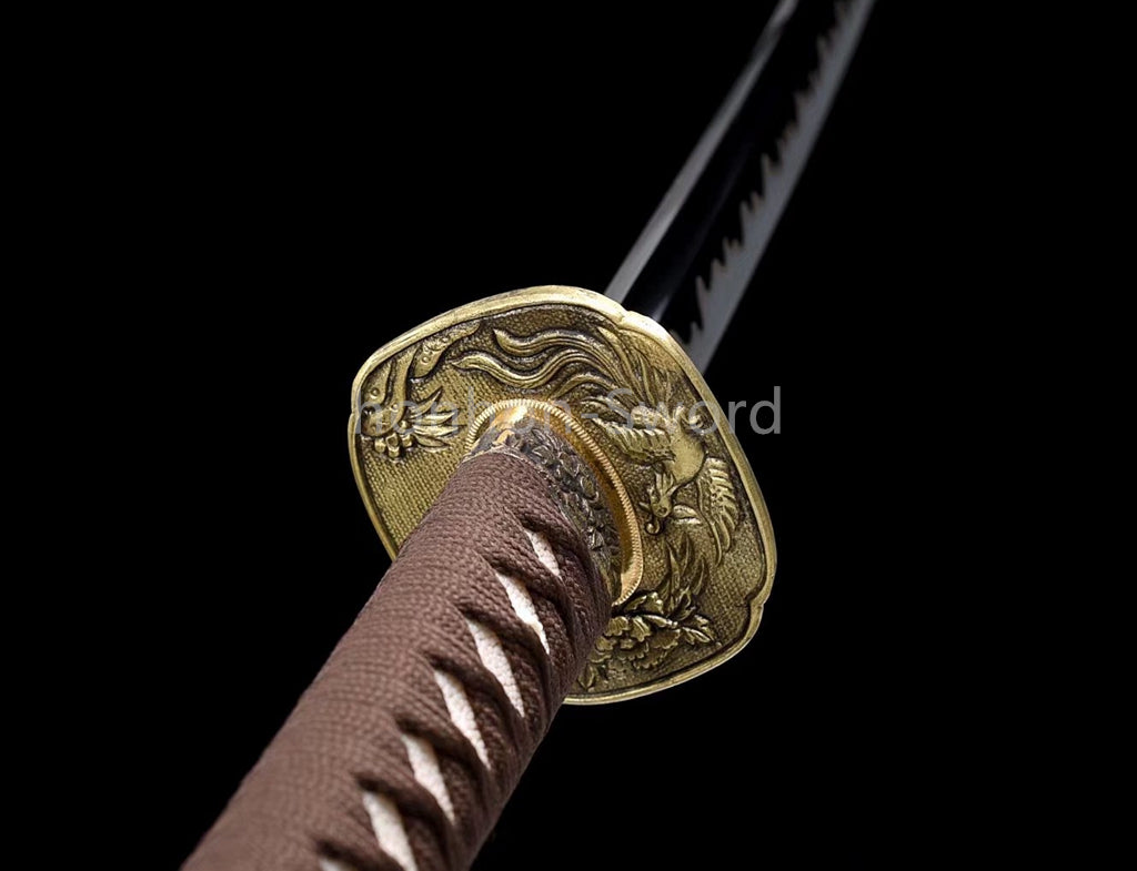 Katana en acier à haute teneur en manganèse, épée de samouraï japonais, prête pour la bataille, Saya blanche dorée 
