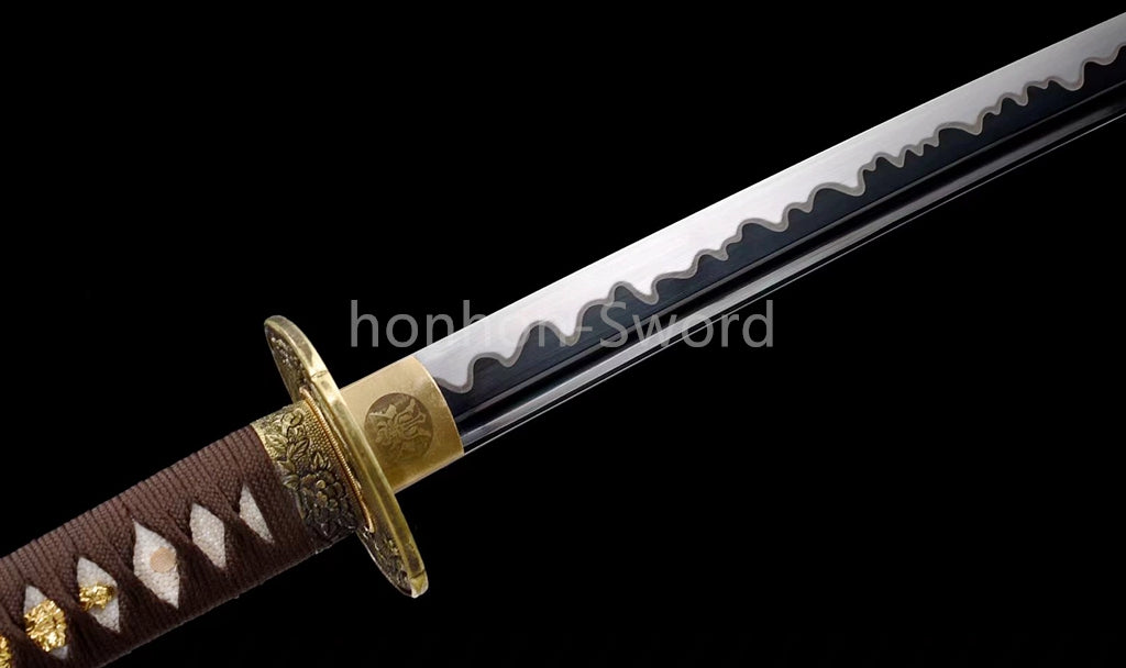 Katana en acier à haute teneur en manganèse, épée de samouraï japonais, prête pour la bataille, Saya blanche dorée 