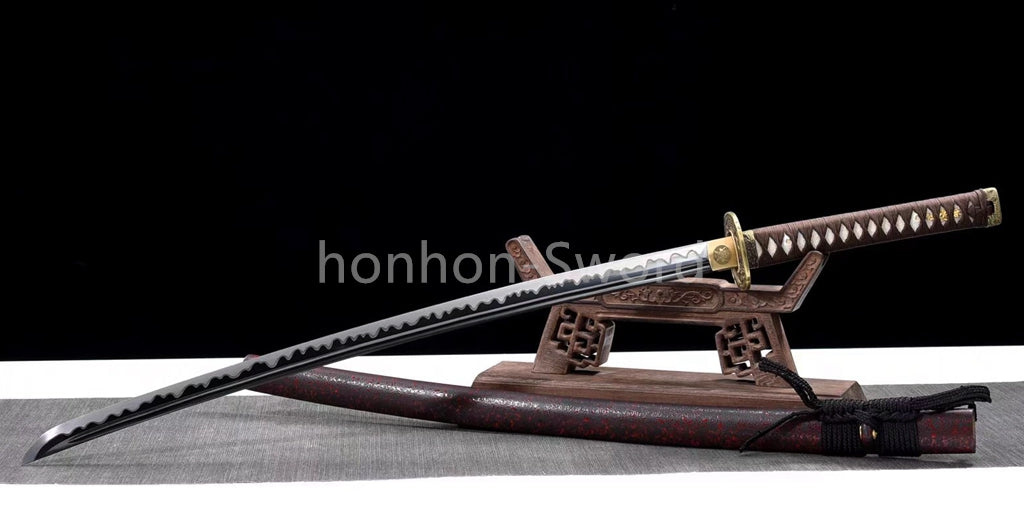 Katana en acier à haute teneur en manganèse, épée de samouraï japonais, prête pour la bataille, Saya blanche dorée 