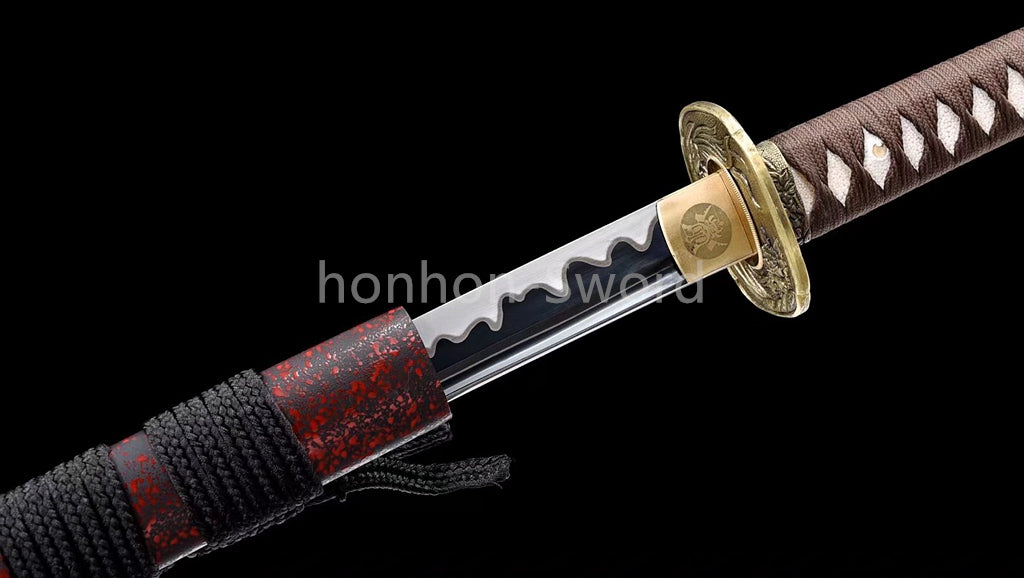 Katana en acier à haute teneur en manganèse, épée de samouraï japonais, prête pour la bataille, Saya blanche dorée 