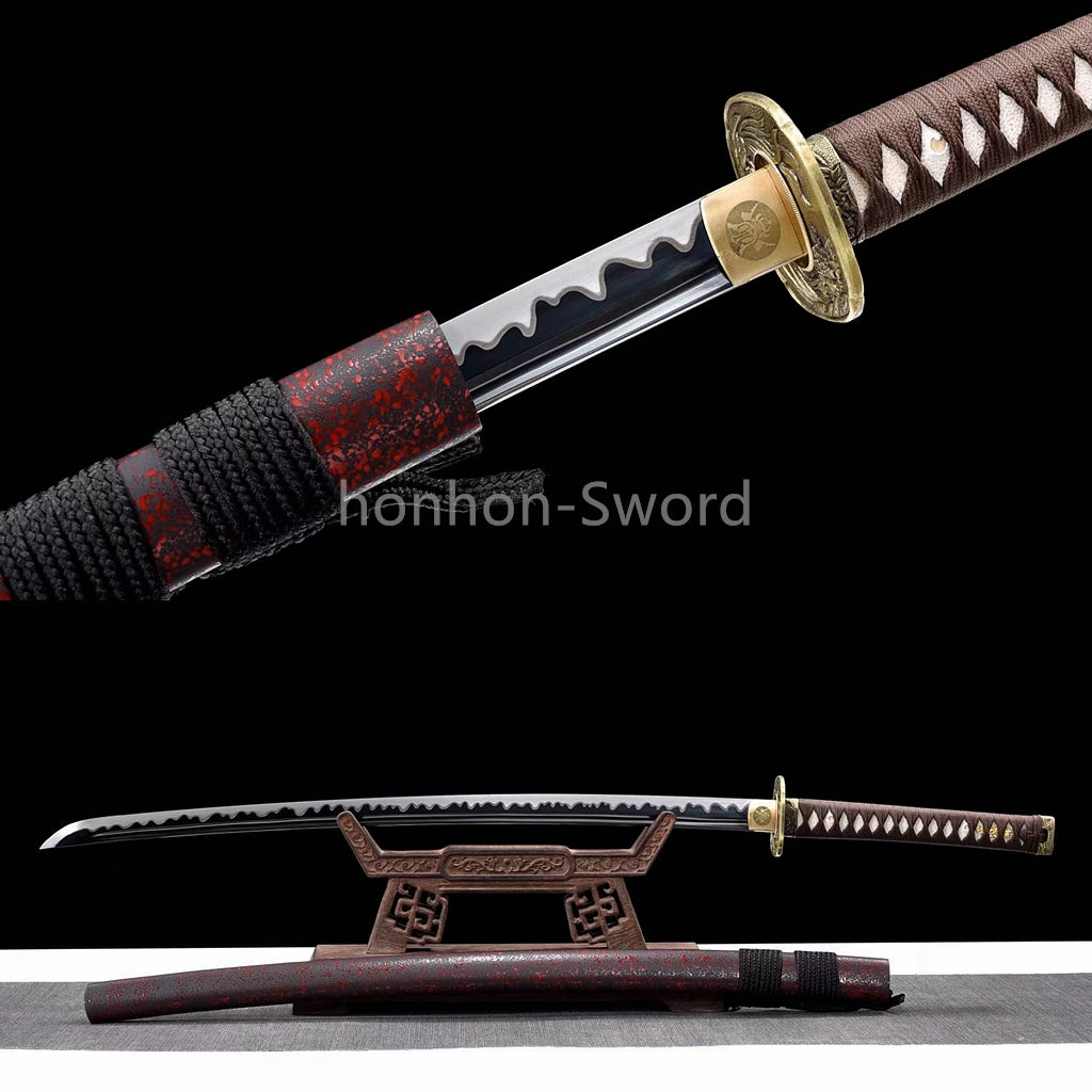 Katana en acier à haute teneur en manganèse, épée de samouraï japonais, prête pour la bataille, Saya blanche dorée 