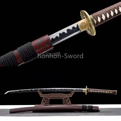 Katana en acier à haute teneur en manganèse, épée de samouraï japonais, prête pour la bataille, Saya blanche dorée 