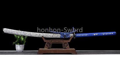 Katana en acier à haute teneur en manganèse, épée de samouraï japonais, prête pour la bataille, Saya blanche dorée 