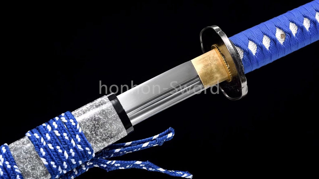 Katana en acier à haute teneur en manganèse, épée de samouraï japonais, prête pour la bataille, Saya blanche dorée 