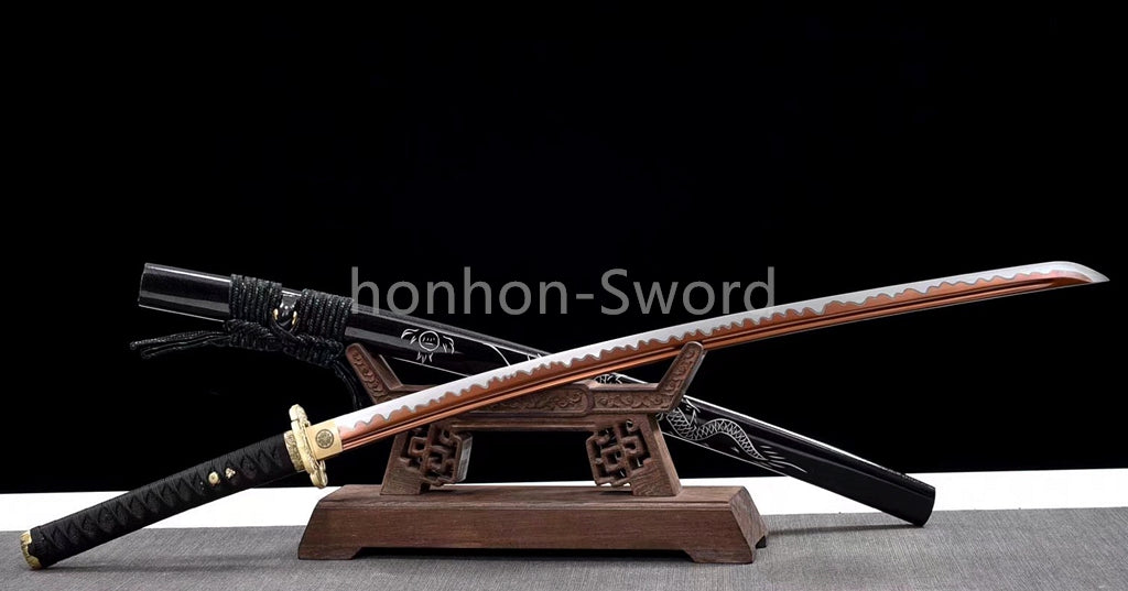 Katana en acier à haute teneur en manganèse, épée de samouraï japonais, prête pour la bataille, Saya blanche dorée 