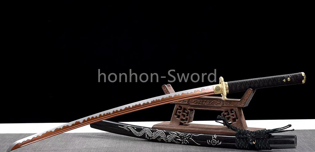 Katana en acier à haute teneur en manganèse, épée de samouraï japonais, prête pour la bataille, Saya blanche dorée 