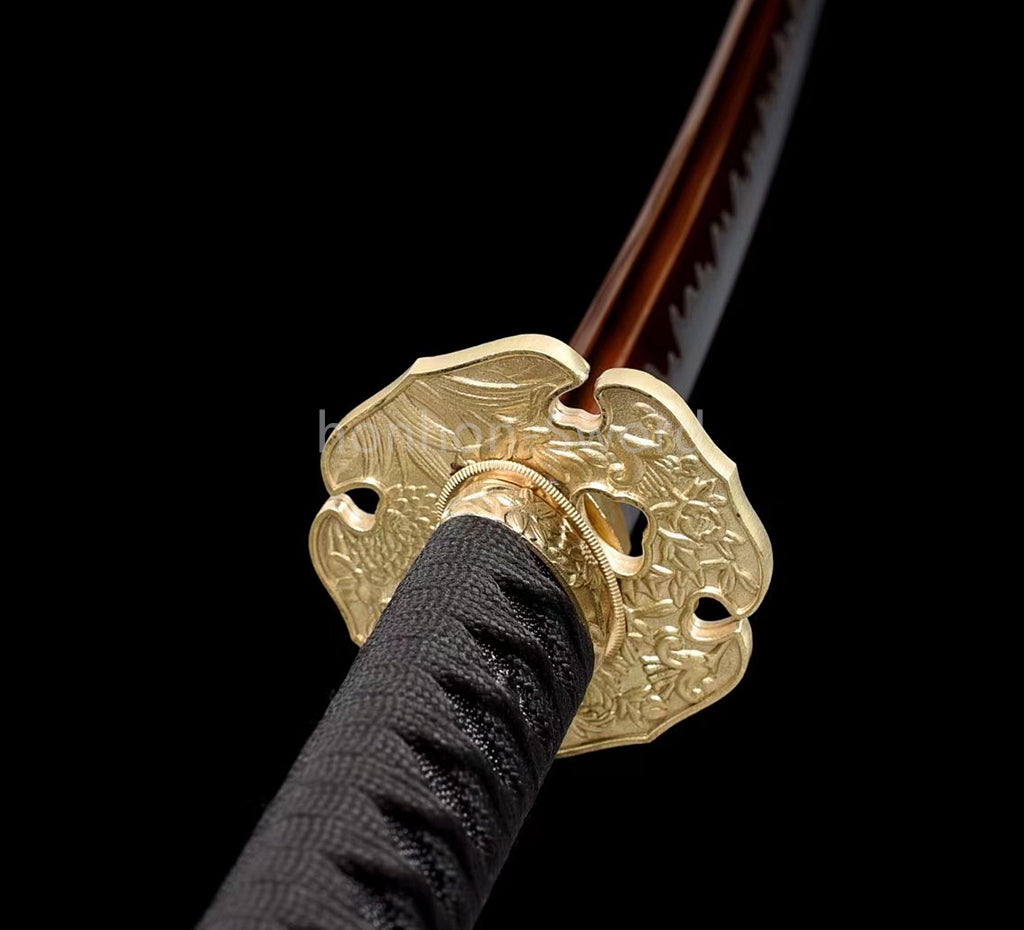 Katana en acier à haute teneur en manganèse, épée de samouraï japonais, prête pour la bataille, Saya blanche dorée 