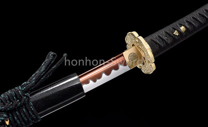 Katana en acier à haute teneur en manganèse, épée de samouraï japonais, prête pour la bataille, Saya blanche dorée 