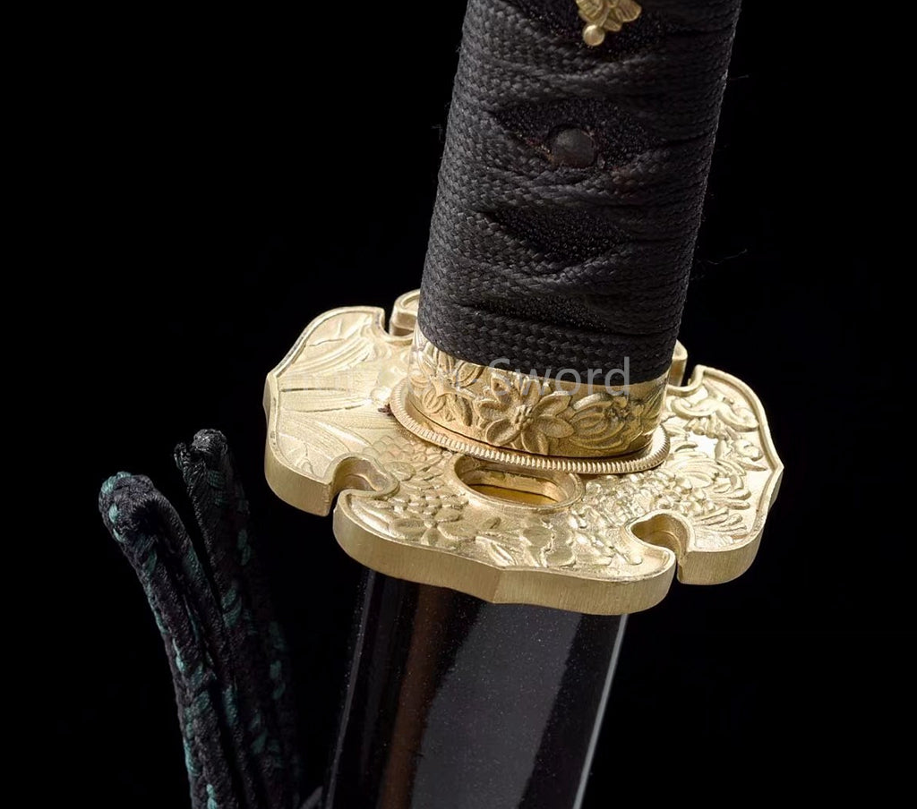 Katana en acier à haute teneur en manganèse, épée de samouraï japonais, prête pour la bataille, Saya blanche dorée 