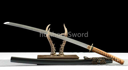 1095 Kohlenstoffstahl Katana Blaue Klinge Japanisches Samurai-Schwert Full Tang Schwarz 