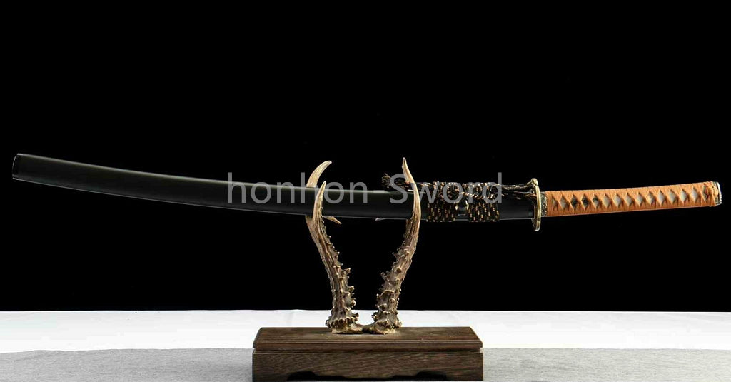 1095 Kohlenstoffstahl Katana Blaue Klinge Japanisches Samurai-Schwert Full Tang Schwarz 