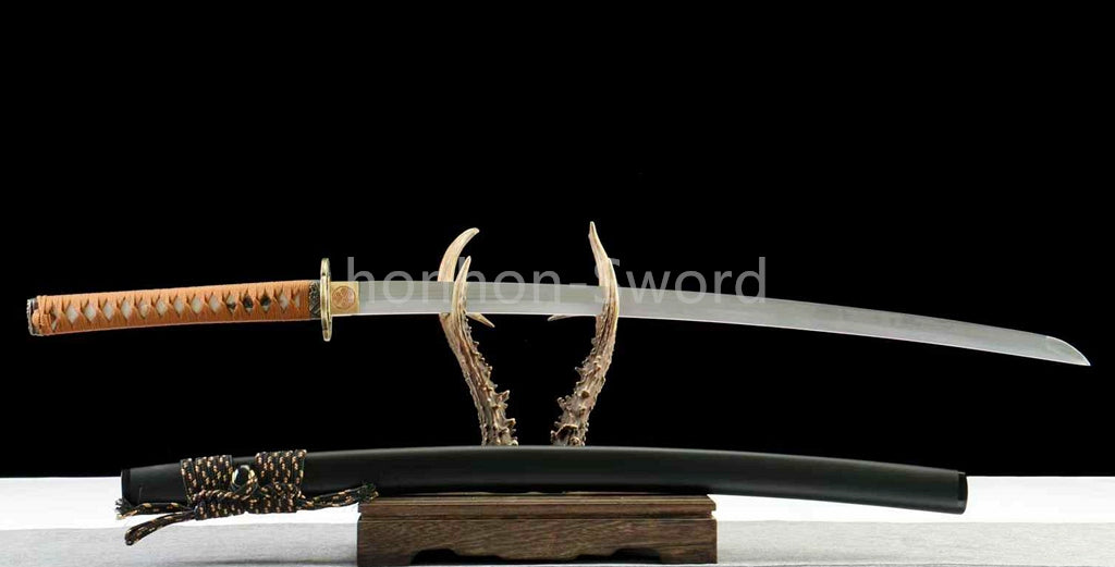 1095 Kohlenstoffstahl Katana Blaue Klinge Japanisches Samurai-Schwert Full Tang Schwarz 