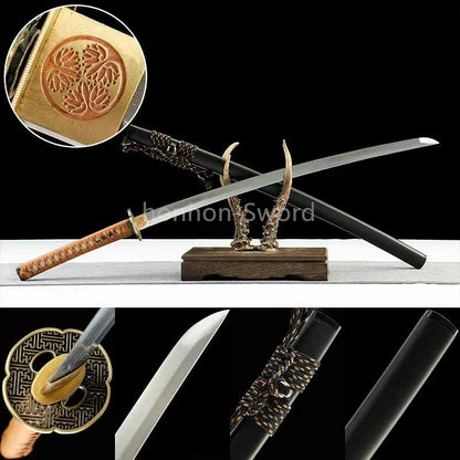 1095 Kohlenstoffstahl Katana Blaue Klinge Japanisches Samurai-Schwert Full Tang Schwarz 