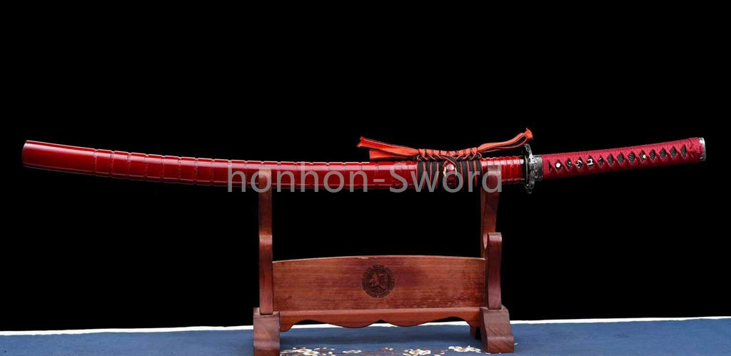 Japanese Katana 1095 High Carbon Steel Samurai Sword Full Tang Red For Battle