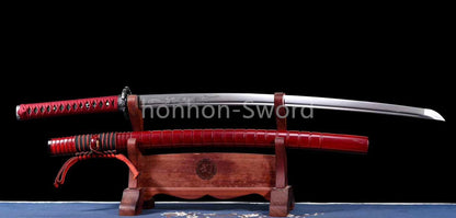 Japanese Katana 1095 High Carbon Steel Samurai Sword Full Tang Red For Battle