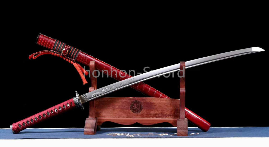 Japanese Katana 1095 High Carbon Steel Samurai Sword Full Tang Red For Battle
