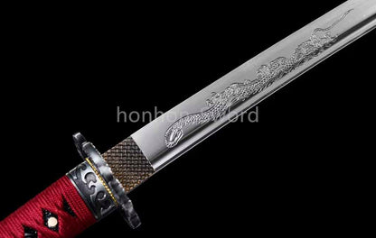 Japanese Katana 1095 High Carbon Steel Samurai Sword Full Tang Red For Battle