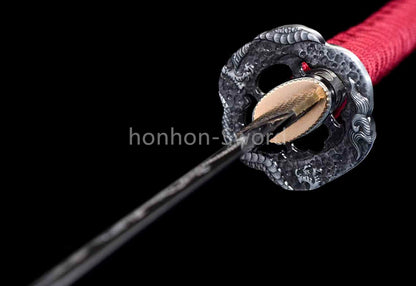 Japanese Katana 1095 High Carbon Steel Samurai Sword Full Tang Red For Battle