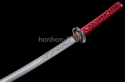 Japanese Katana 1095 High Carbon Steel Samurai Sword Full Tang Red For Battle