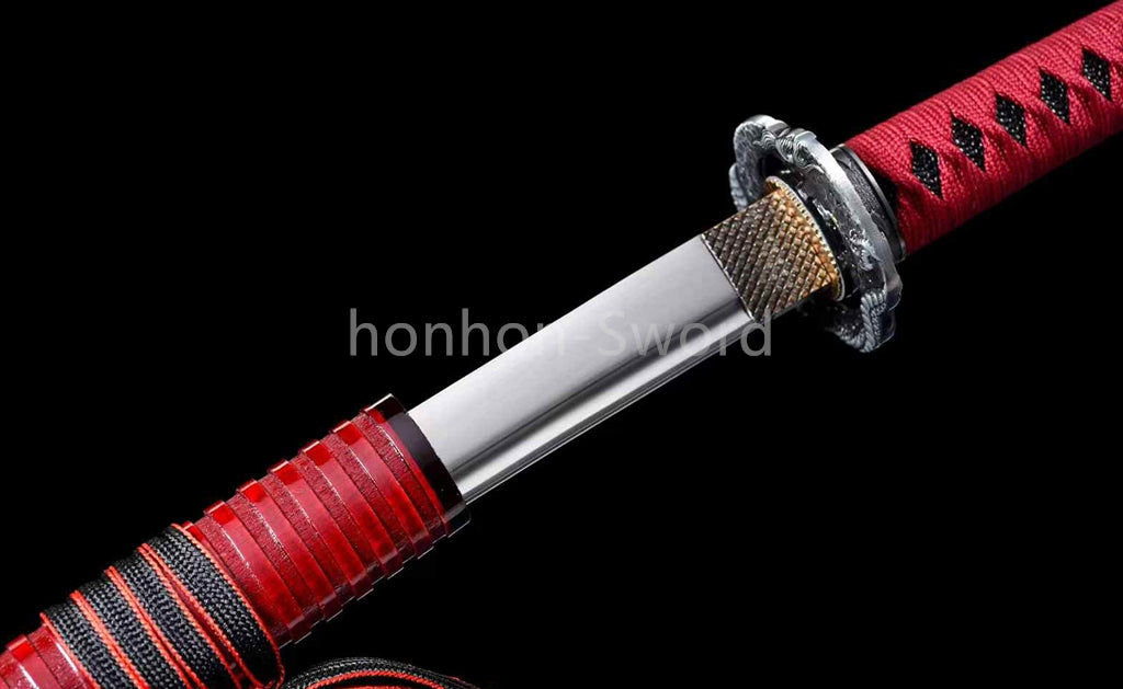 Japanese Katana 1095 High Carbon Steel Samurai Sword Full Tang Red For Battle