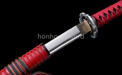 Japanese Katana 1095 High Carbon Steel Samurai Sword Full Tang Red For Battle