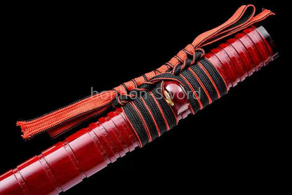Japanese Katana 1095 High Carbon Steel Samurai Sword Full Tang Red For Battle